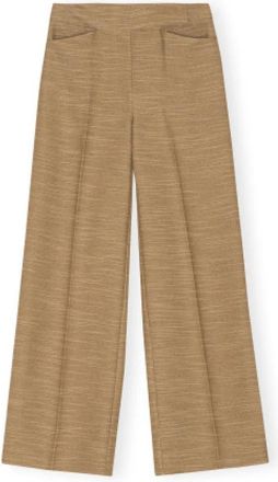 Ganni Linnen Broek met Middelhoge Taille - Dames - Wijde Broeken - Beige - S - Linnen - Broeken