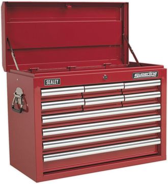 Loops 660 x 315 x 485mm RED 10 Drawer Topchest Tool Chest Lockable Storage Cabinet
