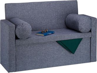 Relaxdays Relaxdays - Ba&uacute;l Almacenamiento Plegable Con Respaldo, Lino, Gris, 75 X 115 X 47 Cm