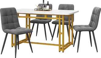 STILVORA Conjunto De Mesa Y Sillas Con 1 Mesa Y 4 Sillas, Para Comedor O Cocina, Mdf Y Terciopelo, Gris
