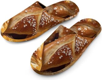 Generic Pretzels with Salt Mens Slippers Flannel Warm House Shoes with Rubber Anti-Slip Sole Slip On for Home Outdoor