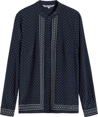 Veronica Beard Johnson Patterned Stretch-silk Crepe Blouse - Navy - 12 (UK16 / XL)