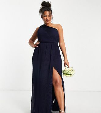 Yaura Fashion Vestito lungo monospalla da damigella blu navy drappeggiato