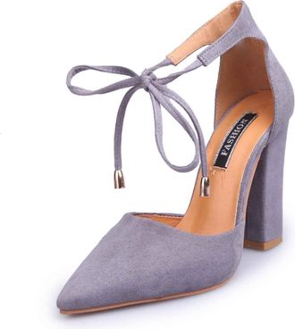 Generic Elegant High Heels for Women Stylish Lace Up Pointed Toe Chunky Suede Heels for Versatile Comfort and Elegance, gray, 8.5 UK