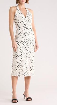 Leith Halter Neck Midi Dress in Ivory- Black Polka Dot at Nordstrom Rack, Size X-Large