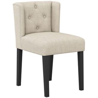 LPD Furniture Shay Winged Indoor Dining Chair without Arms - Linen Blend/Rubber Wood - L57 x W49 x H79 cm - Stone/Black - Partially Assembled