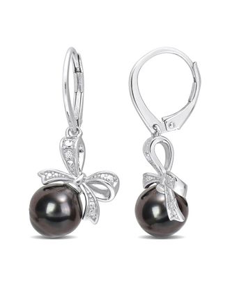Rina Limor Silver 0.02 Ct. Tw. Diamond 8-9Mm Pearl Bow Earrings