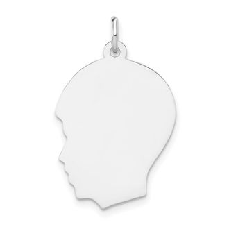 Diamond2Deal 14k White Gold Plain Medium.009 Depth Facing Left Engravable Boy Charm Pendant
