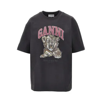 Ganni Cotton T-shirt with Tiger print Woman XS
