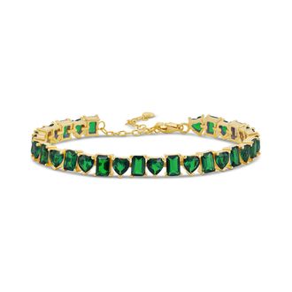 SHYMI Heart and Emerald Shape Tennis Bracelet -.925 Sterling Silver, 14K Gold-Plated, Rhodium Plated, Cubic Zirconia, Size 6 with 2 Extender, Day to Night