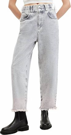 AllSaints Hailey Frayed Hem Denim Straight Jean In Snow Grey