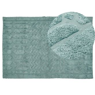 Beliani Alfombra De Algod&oacute;n Verde Menta 140 X 200 Cm Hecho A Mano Patr&oacute;n Geom&eacute;trico Sirnak