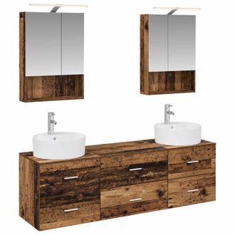 vidaXL Juego De Muebles De Ba&ntilde;o 5 Pcs Madera Envejecida Vidaxl