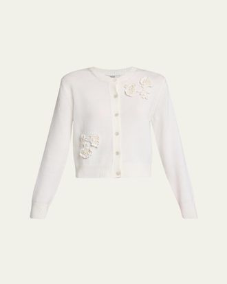 Erdem Floral Applique Wool Knit Cardigan