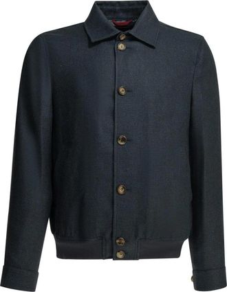 Brunello Cucinelli Bomberjack met textuur en knoopsluiting - Heren - Zomerjassen - Blauw - L - Jassen
