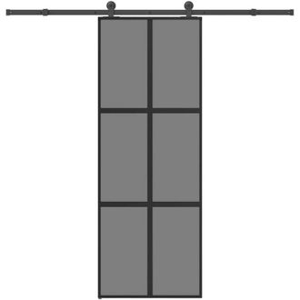 vidaXL Puerta Corredera Set Herrajes Vidrio Templado Aluminio 76x205cm