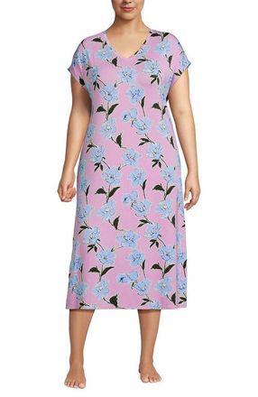 Lands End Plus Size Cooling Cap Sleeve Midi Nightgown in Lilac Breeze Etched Floral at Nordstrom, Size 3X