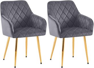 Clp Clp - Lote De 2 Sillas De Comedor Monett Terciopelo Gris Oscuro Metal Oro