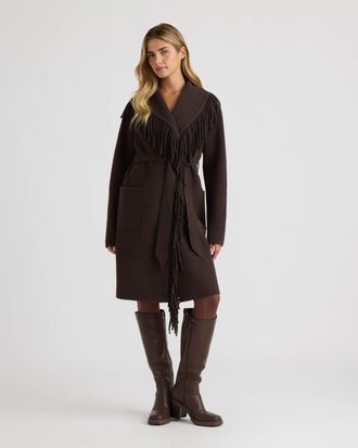 NVLT Womens Eyelash Mink Wrap Fringe Coatigan