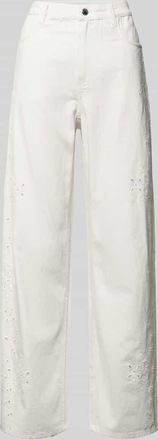 Mango Wide Fit Jeans mit floralem Loch-Stitching Modell Joana in Offwhite, Gr&ouml;&szlig;e 34
