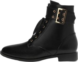 Generic Womens Lace-Up Short Boots Chunky Heel Belt Buckle Casual Winter Ankle Booties