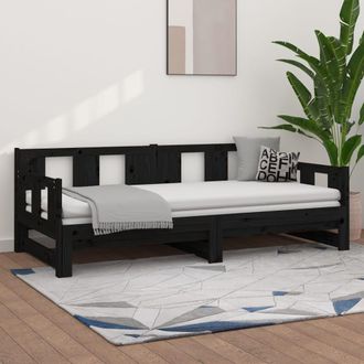 vidaXL Sof&aacute; Cama Extra&iacute;ble Sin Colch&oacute;n Negro 2x(80x200) Cm Vidaxl