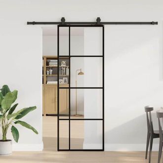 vidaXL Vidaxl - Puerta Corredera Con Juego Herrajes Negro 76x205 Cm Esg Vidrio