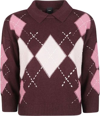 Pinko Cork Wool-Blend Argyle Cropped Polo Knit