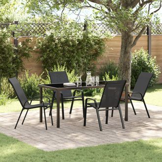 Berkfield Home 5 Piece Garden Dining Set Black Textilene & Steel