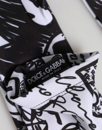 Dolce & Gabbana Gloves Black White DG Logo Elbow Length Womens Mitten