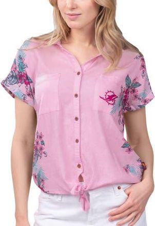 Margaritaville Womens Margaritaville Pink Miami Dolphins Stadium Tie-Front Button-Up Shirt at Nordstrom, Size X-Large
