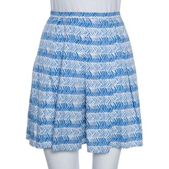 Max Mara White/blue Printed Cotton Pleated Mini Skirt