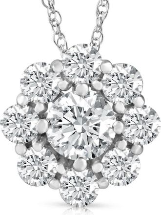 Pompeii3 2 1/2 Ct Round Cut Diamond Halo Pendant 14k White Gold 18 Necklace Lab Grown