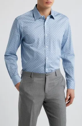 Daniel Hechter Modern Fit Neat Check Cotton Dress Shirt in Blue at Nordstrom, Size 16.5