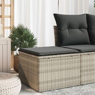 vidaXL Sgabello Giardino e Cuscino Grigio Chiaro 55x55x37cm Polyrattan - Vidaxl