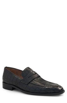 Mezlan Stamped Croc Embossed Penny Loafer in Black at Nordstrom Rack, Size 7.5