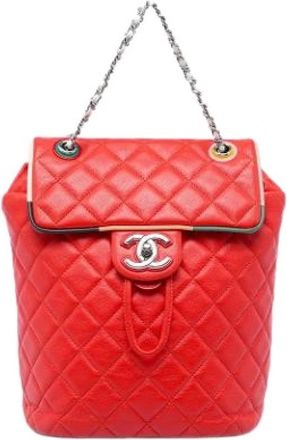 Chanel Pre-owned Leather chanel-bags - Dames - Vintage Rugzakken - Rood - ONE Size - Vintage