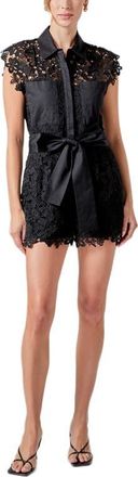 endless rose Lace Tie Waist Romper in Black at Nordstrom, Size X-Small