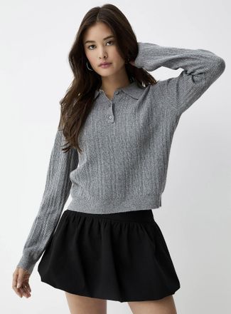 Twik Womens Wide ribbed boxy-fit Polo Shirt sweater