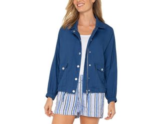 Liverpool L.A. Raglan Sleeve Jacket With Cinch Hem Womens Jacket Goddess Blue : SM, Linen/Rayon/Spandex
