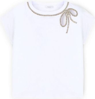 Motivi T-shirt met stras strik - Dames - T-shirts - Wit - XS - Katoen - Tops