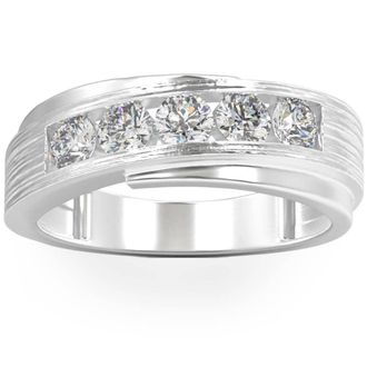 Pompeii3 1Ct Lab Grown Diamond Mens Ring Brushed Wedding Band White Rose or Yellow Gold