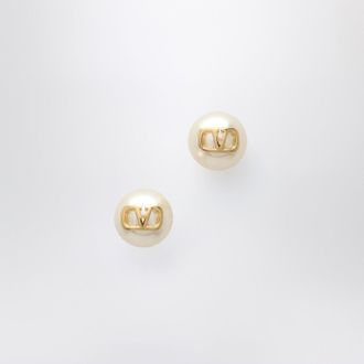 Valentino Garavani Golden Pearl Earrings With Signature V Logo