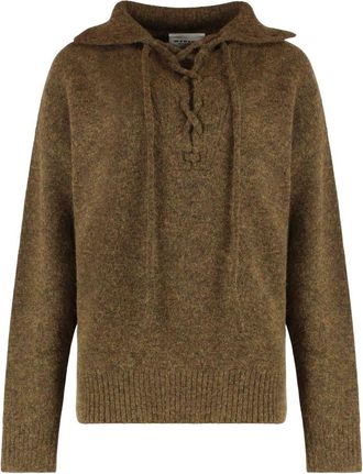 Isabel Marant Phylia Alpaca Blend Sweater - Dames - V-hals truien - Groen - XS - Wol - Truien & Vesten