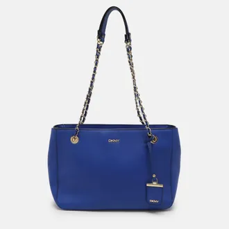 DKNY Dkny Blue Leather Chain Zip Tote