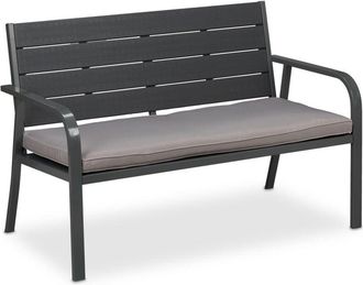 Relaxdays Relaxdays Garden Bench, 2 Seater, Soft Cusion, for Patio, Porch & Balcony, Bank, HxWxD: 78 x 118 x 66 cm, Stable, Grey