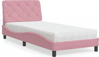 vidaXL Cama Con Colch&oacute;n Terciopelo Rosa 90x190 Cm Vidaxl