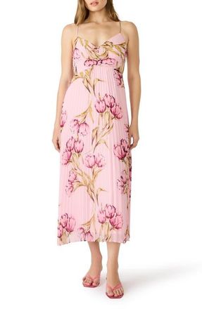 Steve Madden Ray Floral Print Pleat Midi Dress in Rosette Pink at Nordstrom, Size X-Large