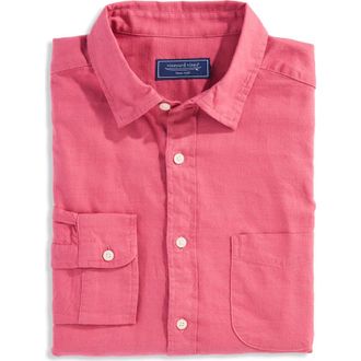 Vineyard Vines Cisco Solid Island Slub Cotton Button-Up Shirt in Red Sky at Nordstrom, Size Xx-Large