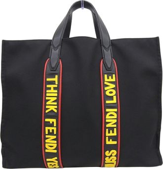 Fendi Black Nylon Leather Tote Bag (Pre-Owned)
